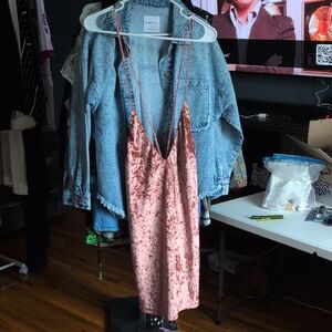 Pink Velvet Slip Tie Back Dress